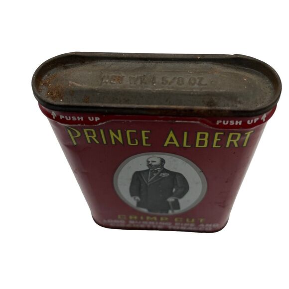 Prince Albert Tobacco Crimp Cut Tin Can Vintage Distressed Red Black Retro - Picture 2 of 14